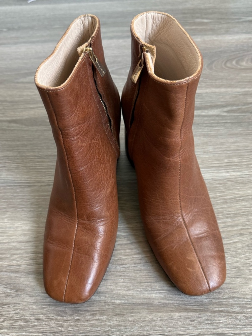 Anine Bing Cognac Leather Block Heel Ankle Boots - Picture 3 of 4